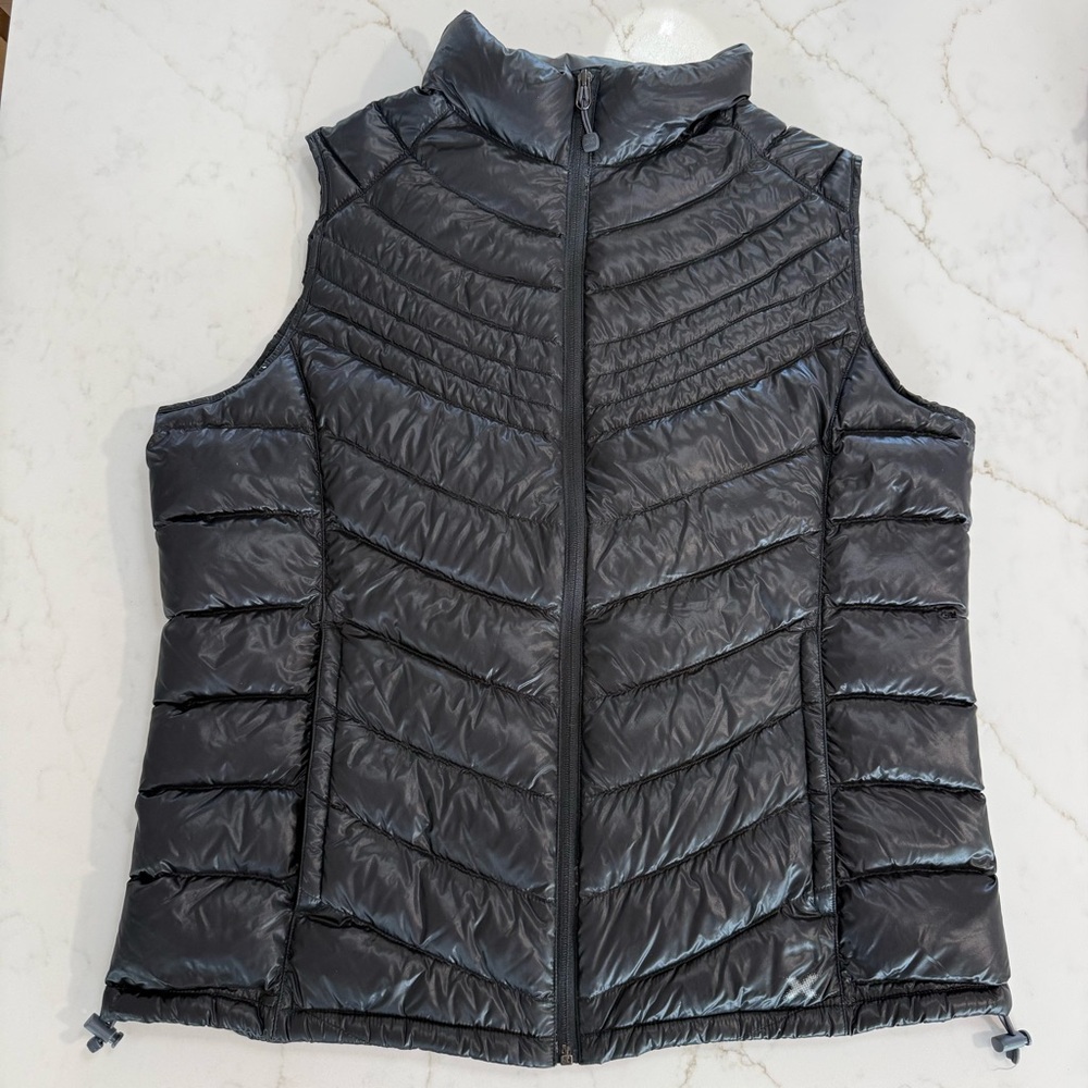Xersion Down Puffer Vest Womens Size L Black Packable Lightweight Full Zip
